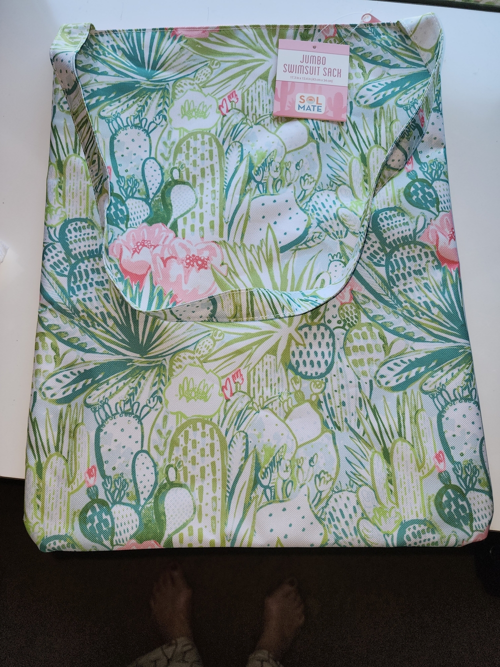 NWT Sol Mate Jumbo Swimsuit Sack Reusable Tote Bag, Cactus Print Zip Polyester